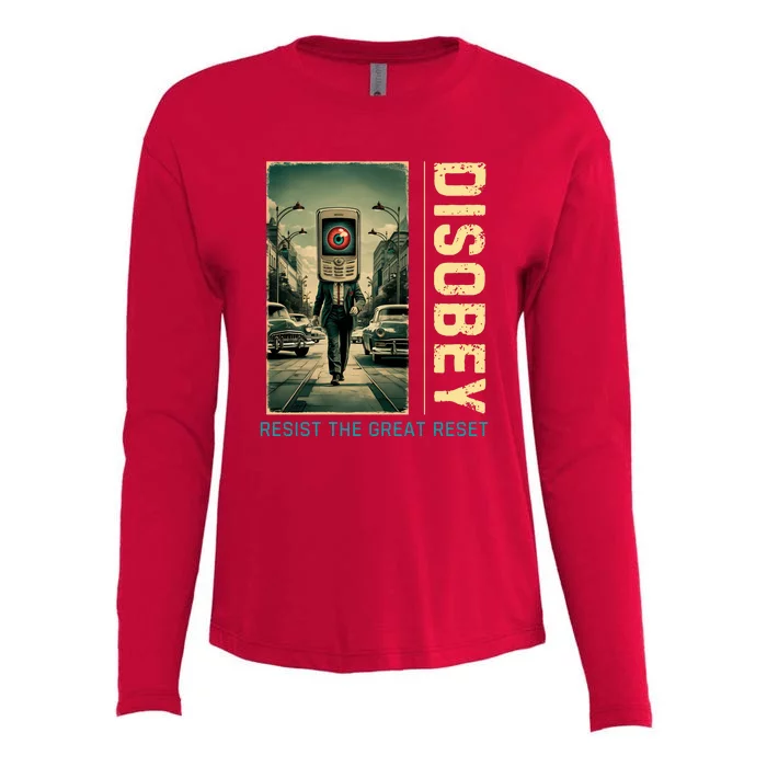 Conservative Disobey Resist The Great Reset Womens Cotton Relaxed Long Sleeve T-Shirt