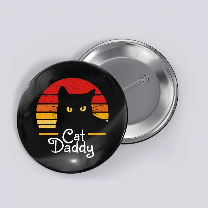 Cat Daddy Retro 70s 80s Black Cat Funny Cat Dad Gifts Button