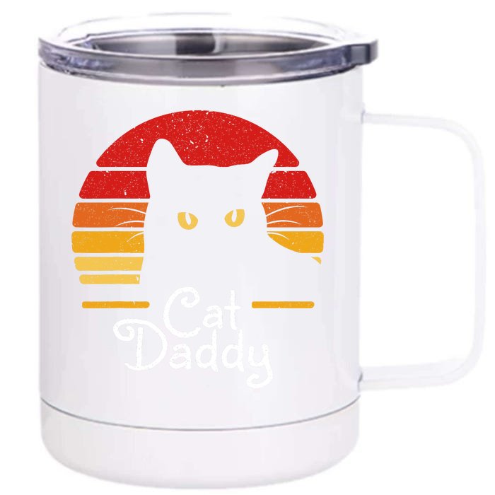 Cat Daddy Retro 70s 80s Black Cat Funny Cat Dad Gifts Front & Back 12oz Stainless Steel Tumbler Cup