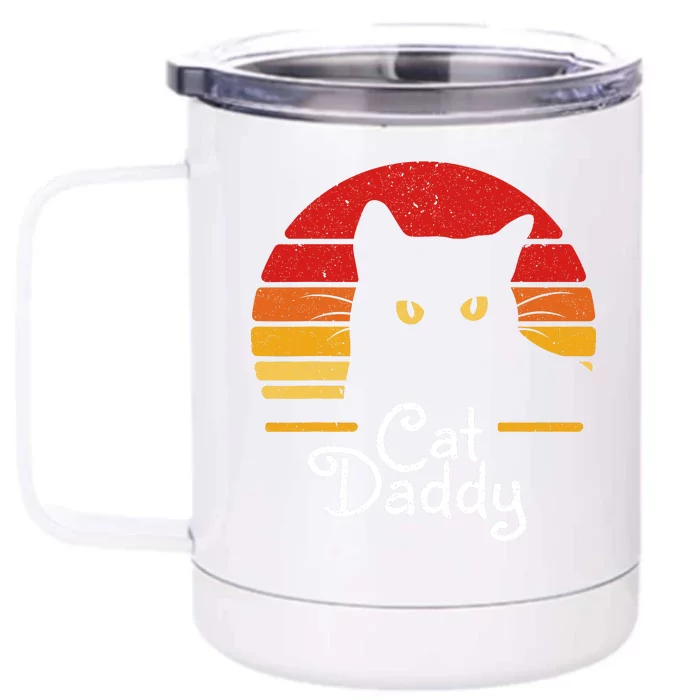 Cat Daddy Retro 70s 80s Black Cat Funny Cat Dad Gifts Front & Back 12oz Stainless Steel Tumbler Cup