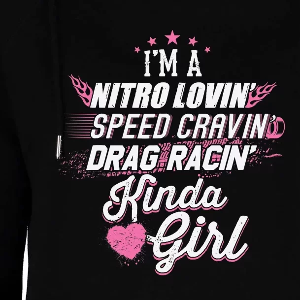 Cute Drag Racing Girl Nitro Lovin Speed Cravin Womens Funnel Neck Pullover Hood