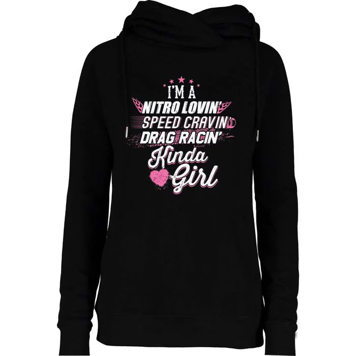 Cute Drag Racing Girl Nitro Lovin Speed Cravin Womens Funnel Neck Pullover Hood