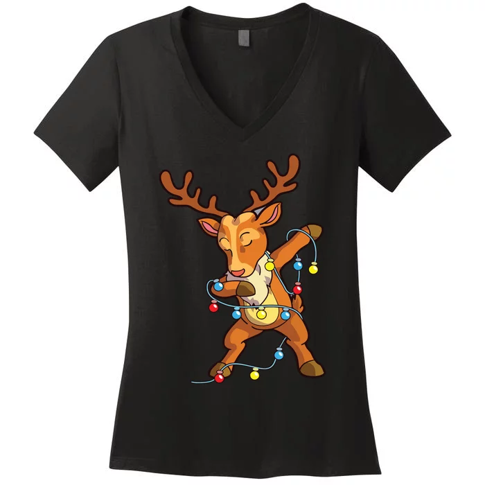 Christmas Dabbing Reindeer Cute Xmas Deer Women's V-Neck T-Shirt