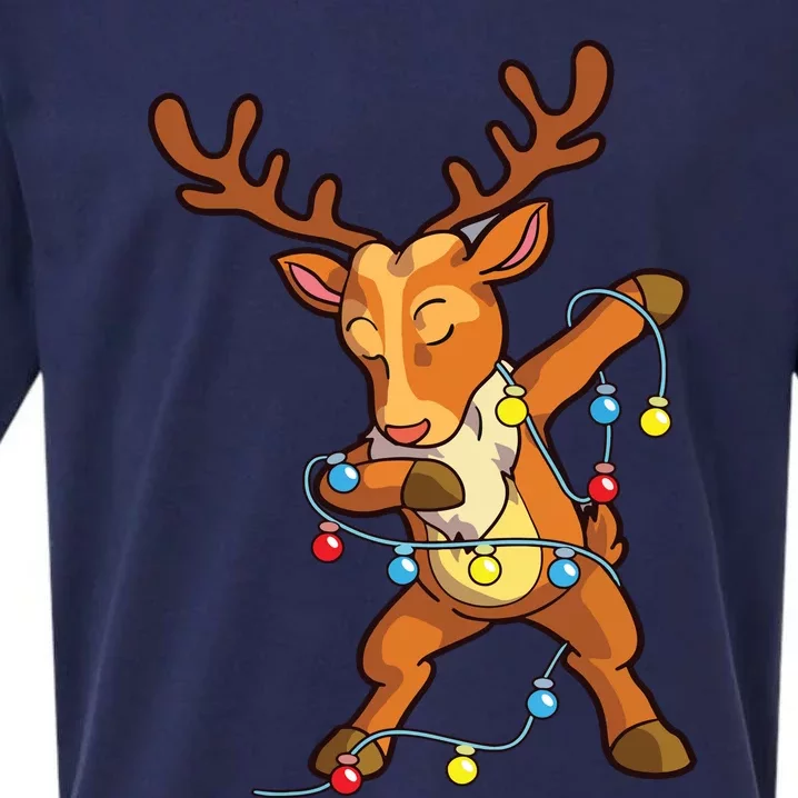 Christmas Dabbing Reindeer Cute Xmas Deer Sueded Cloud Jersey T-Shirt