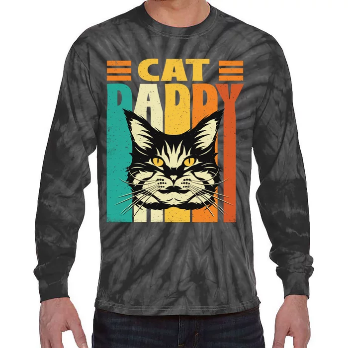 Cat Daddy Retro Vintage FatherS Day Pet Lover Tie-Dye Long Sleeve Shirt