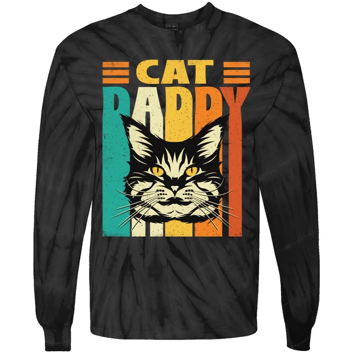 Cat Daddy Retro Vintage FatherS Day Pet Lover Tie-Dye Long Sleeve Shirt