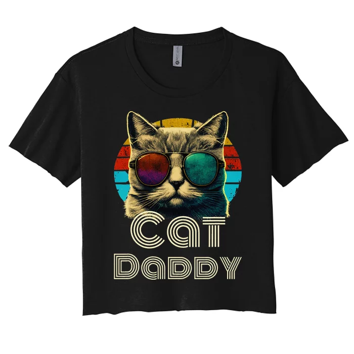 Cat Daddy, Retro Cat Dad, 80s, 90s, Vintage Women's Crop Top Tee