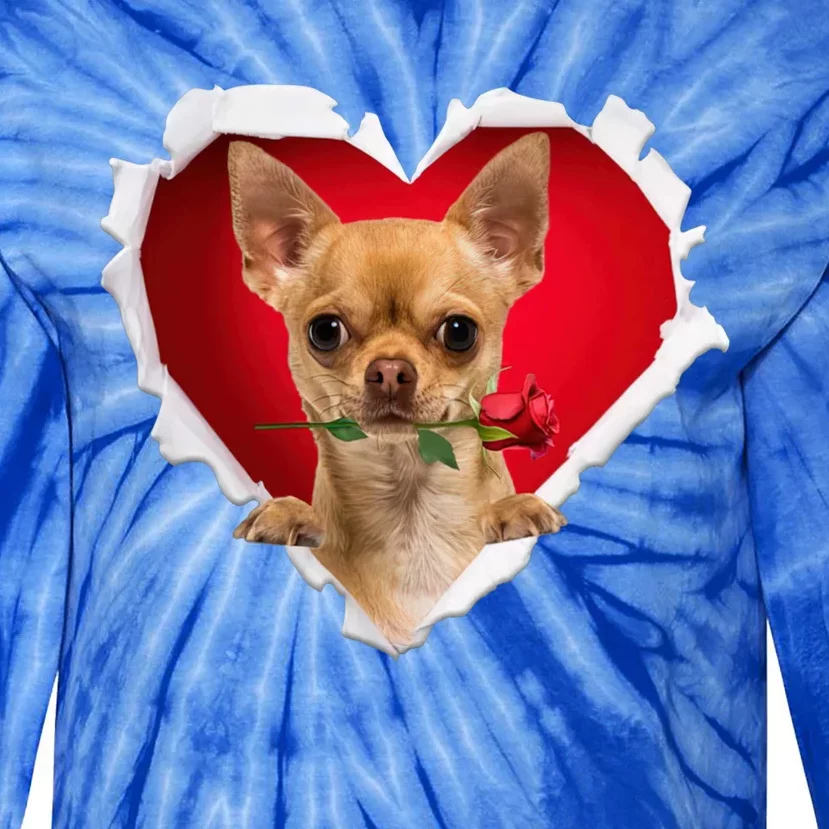 Chihuahua Dog Rose Heart Valentines Day Couple Gift Tie-Dye Long Sleeve Shirt