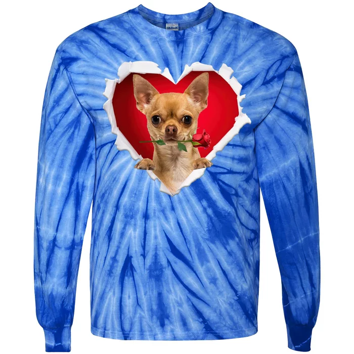 Chihuahua Dog Rose Heart Valentines Day Couple Gift Tie-Dye Long Sleeve Shirt