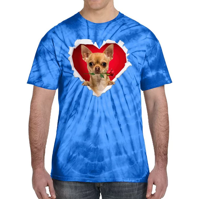 Chihuahua Dog Rose Heart Valentines Day Couple Gift Tie-Dye T-Shirt