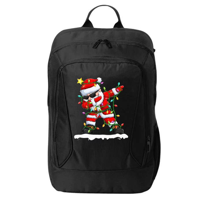 christmas dabbing santa  xmas stree lights City Backpack