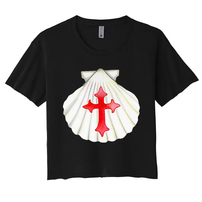 Camino De Santiago Pilgrim Cross Shell Women's Crop Top Tee