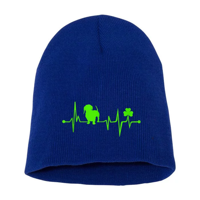 Cute Dachshund Shamrock Heartbeat St Patricks Day Funny Wiener Dog Gift Short Acrylic Beanie