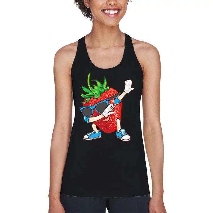 Cool Dabbing Strawberry Funny Love Dancer Sweet Fruit Gift Women's Racerback Tank