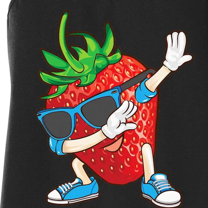 Cool Dabbing Strawberry Funny Love Dancer Sweet Fruit Gift Women's Racerback Tank