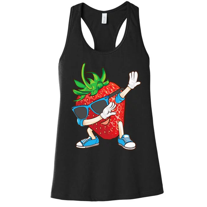 Cool Dabbing Strawberry Funny Love Dancer Sweet Fruit Gift Women's Racerback Tank