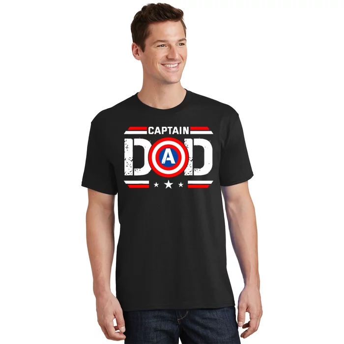 Captain Dad Superhero Funny Men Fathers Day Vintage Dad T-Shirt