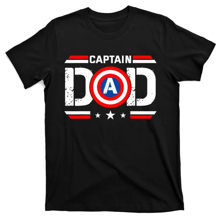 Captain Dad Superhero Funny Men Fathers Day Vintage Dad T-Shirt