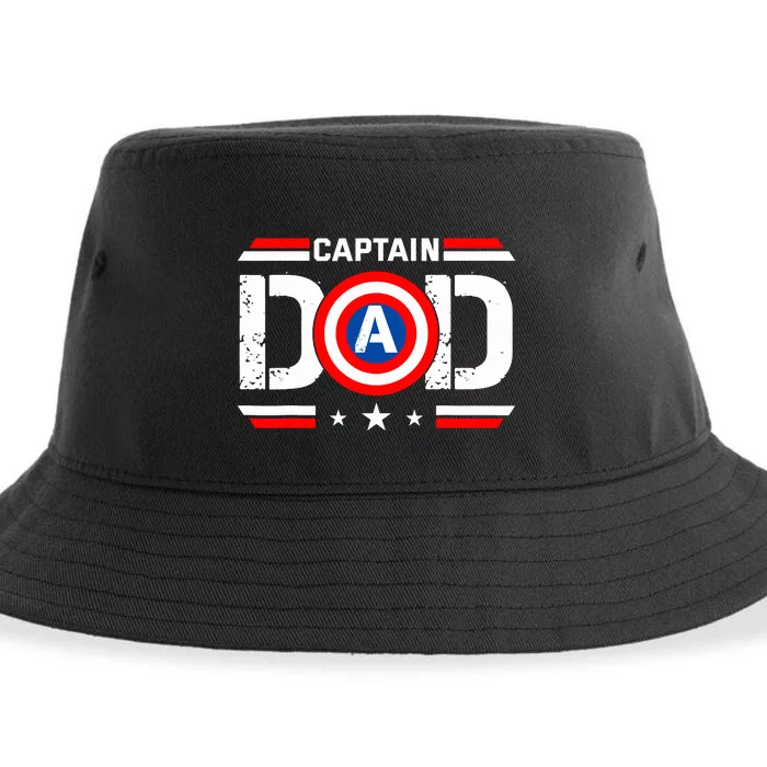 Captain Dad Superhero Funny Men Fathers Day Vintage Dad Sustainable Bucket Hat