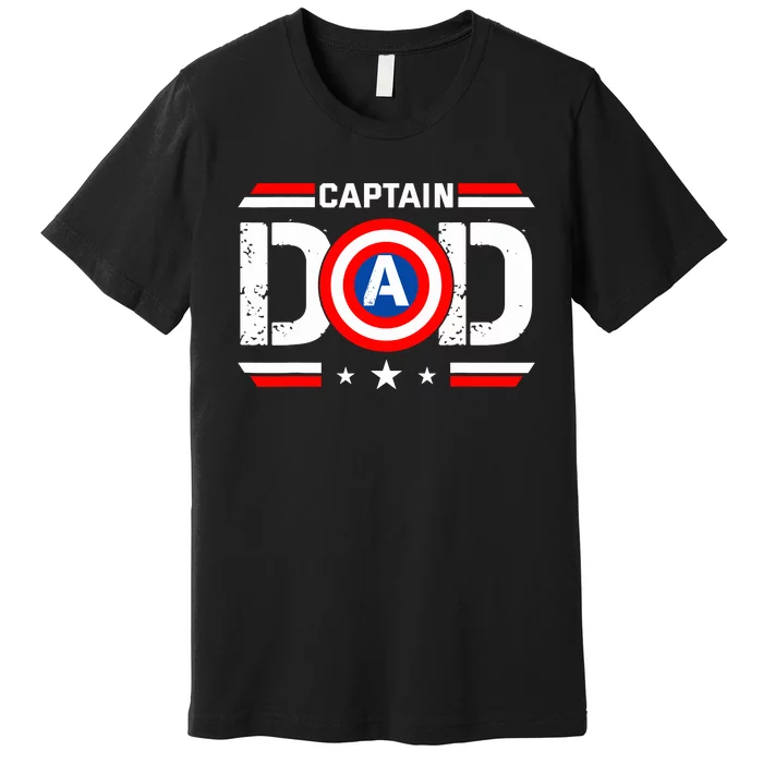 Captain Dad Superhero Funny Men Fathers Day Vintage Dad Premium T-Shirt