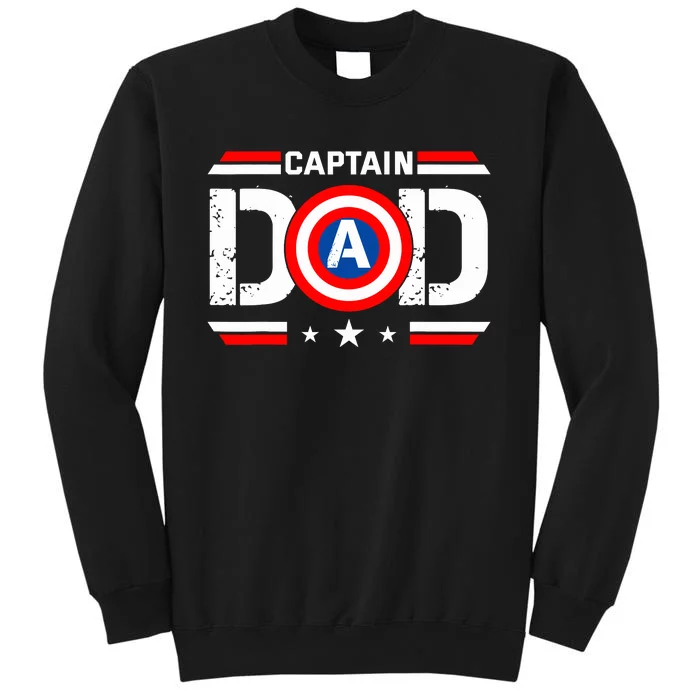 Captain Dad Superhero Funny Men Fathers Day Vintage Dad Tall Sweatshirt