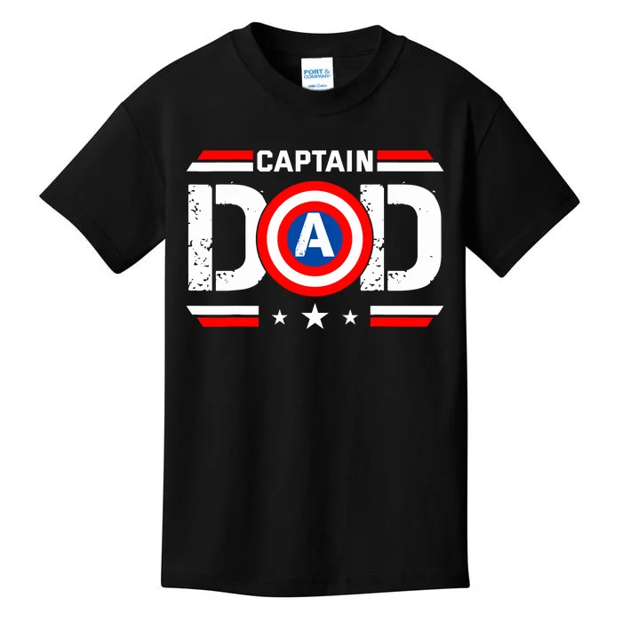 Captain Dad Superhero Funny Men Fathers Day Vintage Dad Kids T-Shirt