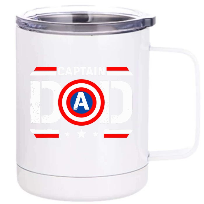 Captain Dad Superhero Funny Men Fathers Day Vintage Dad Front & Back 12oz Stainless Steel Tumbler Cup