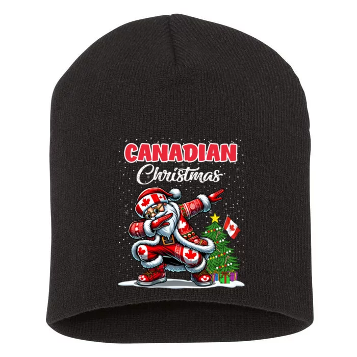 Canada Dabbing Santa Christmas Canada Flag Short Acrylic Beanie