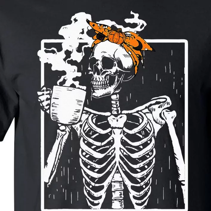 coffee drinking skeleton diy halloween messy bun Tall T-Shirt