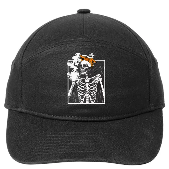 coffee drinking skeleton diy halloween messy bun 7-Panel Snapback Hat