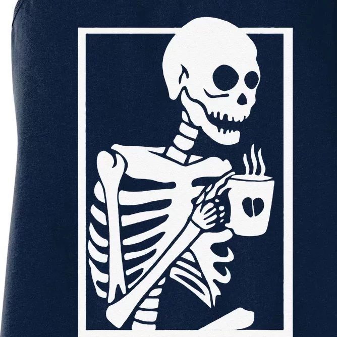 Coffee Drinking Skeleton Lazy DIY Halloween Costume Women Love Women's Racerback Tank