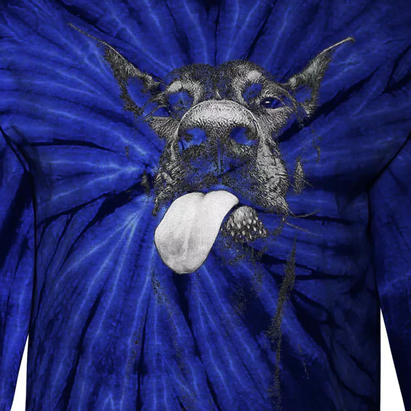 Cool Doberman Sticking Tongue Out In Playful Defiance Tie-Dye Long Sleeve Shirt