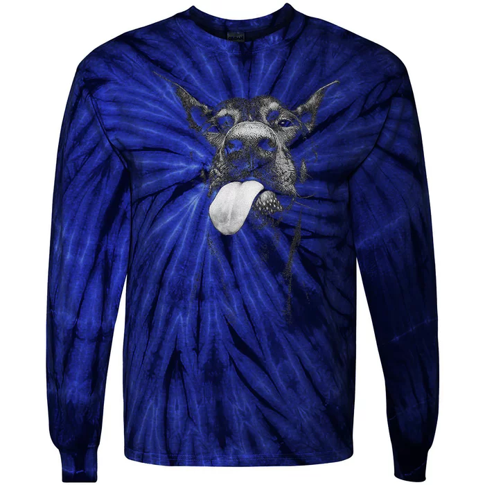 Cool Doberman Sticking Tongue Out In Playful Defiance Tie-Dye Long Sleeve Shirt