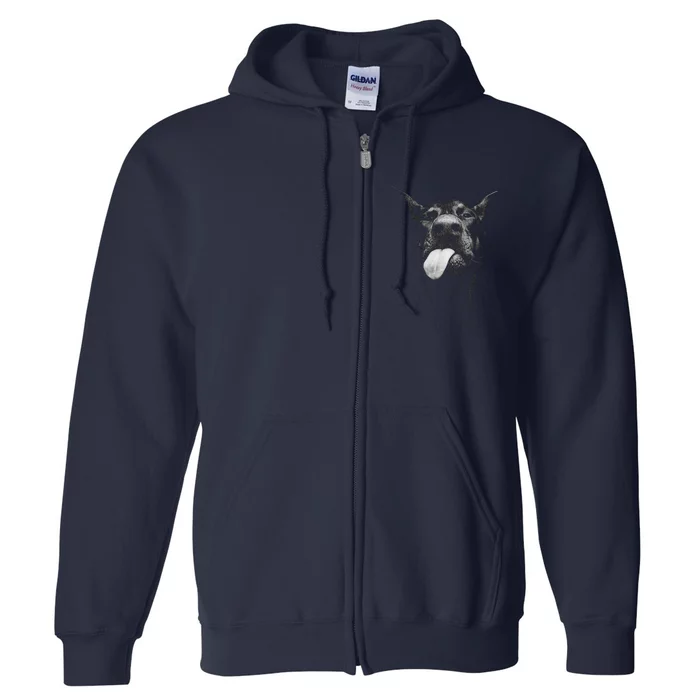 Cool Doberman Sticking Tongue Out In Playful Defiance Full Zip Hoodie