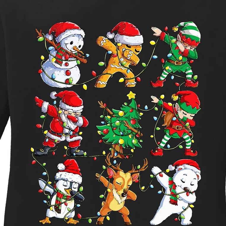 Christmas Dabbing Santa Elf Friends Xmas Dab Ladies Long Sleeve Shirt