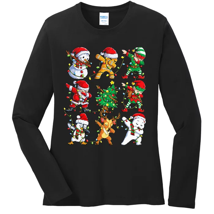 Christmas Dabbing Santa Elf Friends Xmas Dab Ladies Long Sleeve Shirt