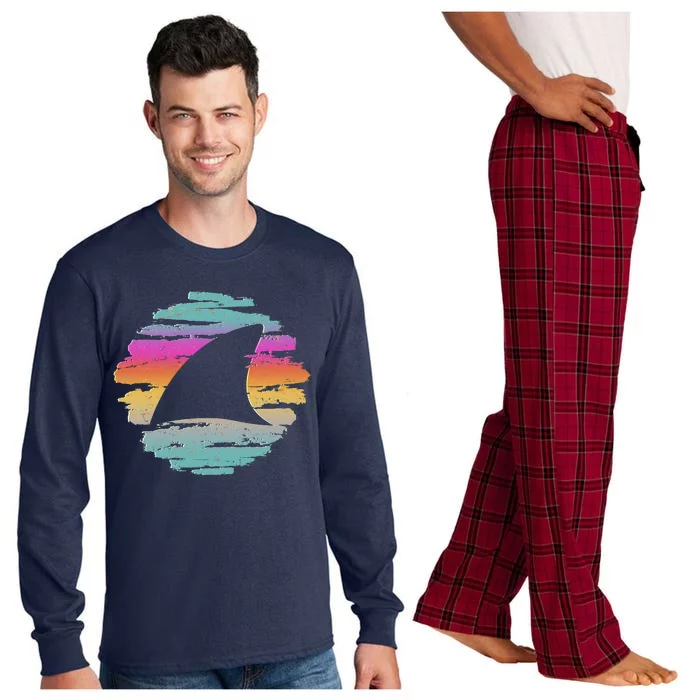 Colorful Distressed Shark Fin Long Sleeve Pajama Set