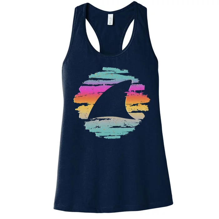 Colorful Distressed Shark Fin Women's Racerback Tank