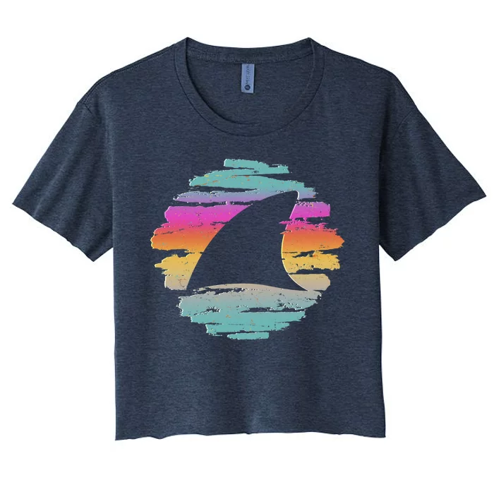 Colorful Distressed Shark Fin Women's Crop Top Tee