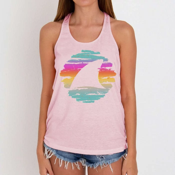 Colorful Distressed Shark Fin Women's Knotted Racerback Tank