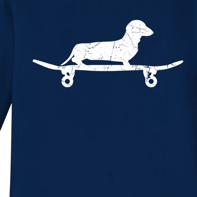 Cool Dachshund Skateboard Sausage Dog Lover Gift Baby Long Sleeve Bodysuit