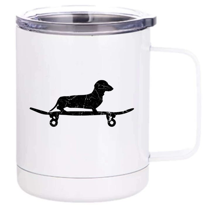 Cool Dachshund Skateboard Sausage Dog Lover Gift Front & Back 12oz Stainless Steel Tumbler Cup