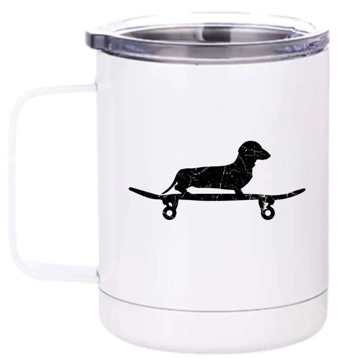 Cool Dachshund Skateboard Sausage Dog Lover Gift Front & Back 12oz Stainless Steel Tumbler Cup