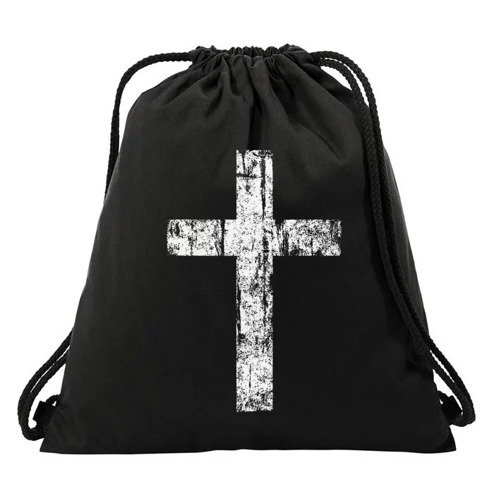 Cross Distressed Style Inspirational Christian Faith Drawstring Bag