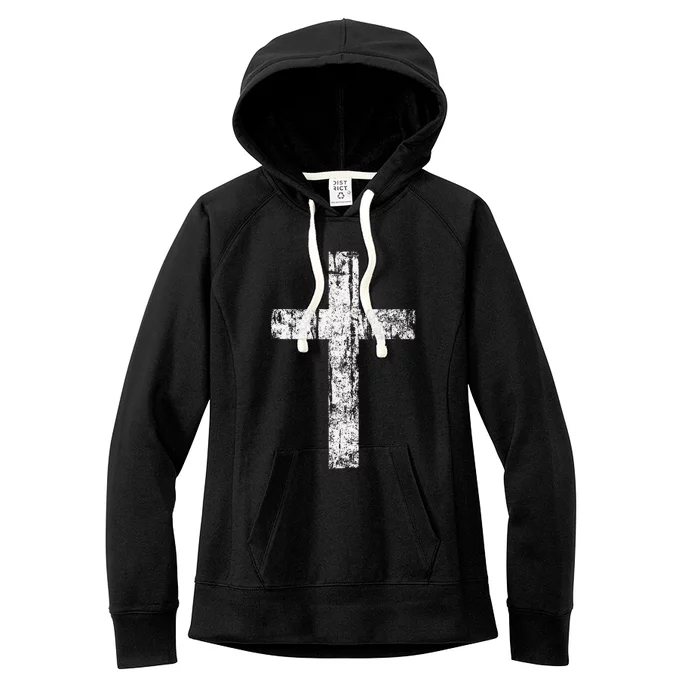 Cross Distressed Style Inspirational Christian Faith Women's Fleece Hoodie