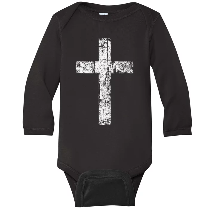 Cross Distressed Style Inspirational Christian Faith Baby Long Sleeve Bodysuit