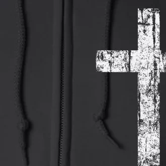 Cross Distressed Style Inspirational Christian Faith Full Zip Hoodie