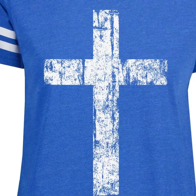 Cross Distressed Style Inspirational Christian Faith Enza Ladies Jersey Football T-Shirt