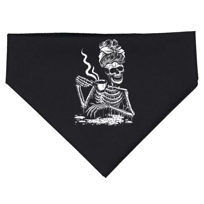 Coffee Drinking Skeleton Lazy DIY Halloween USA-Made Doggie Bandana