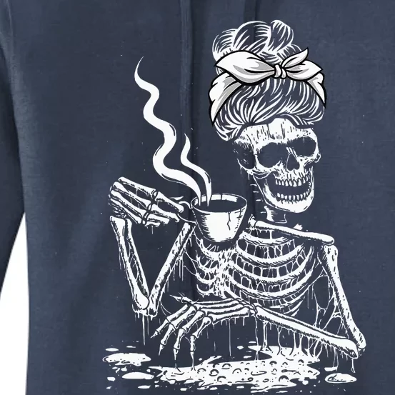 Coffee Drinking Skeleton Lazy DIY Halloween Women's Pullover Hoodie